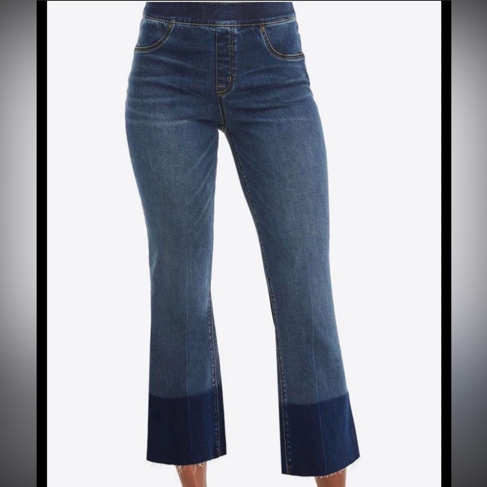 Spanx Cropped Two Tone Frayed Hem Denim Jean Size 1X Stretch